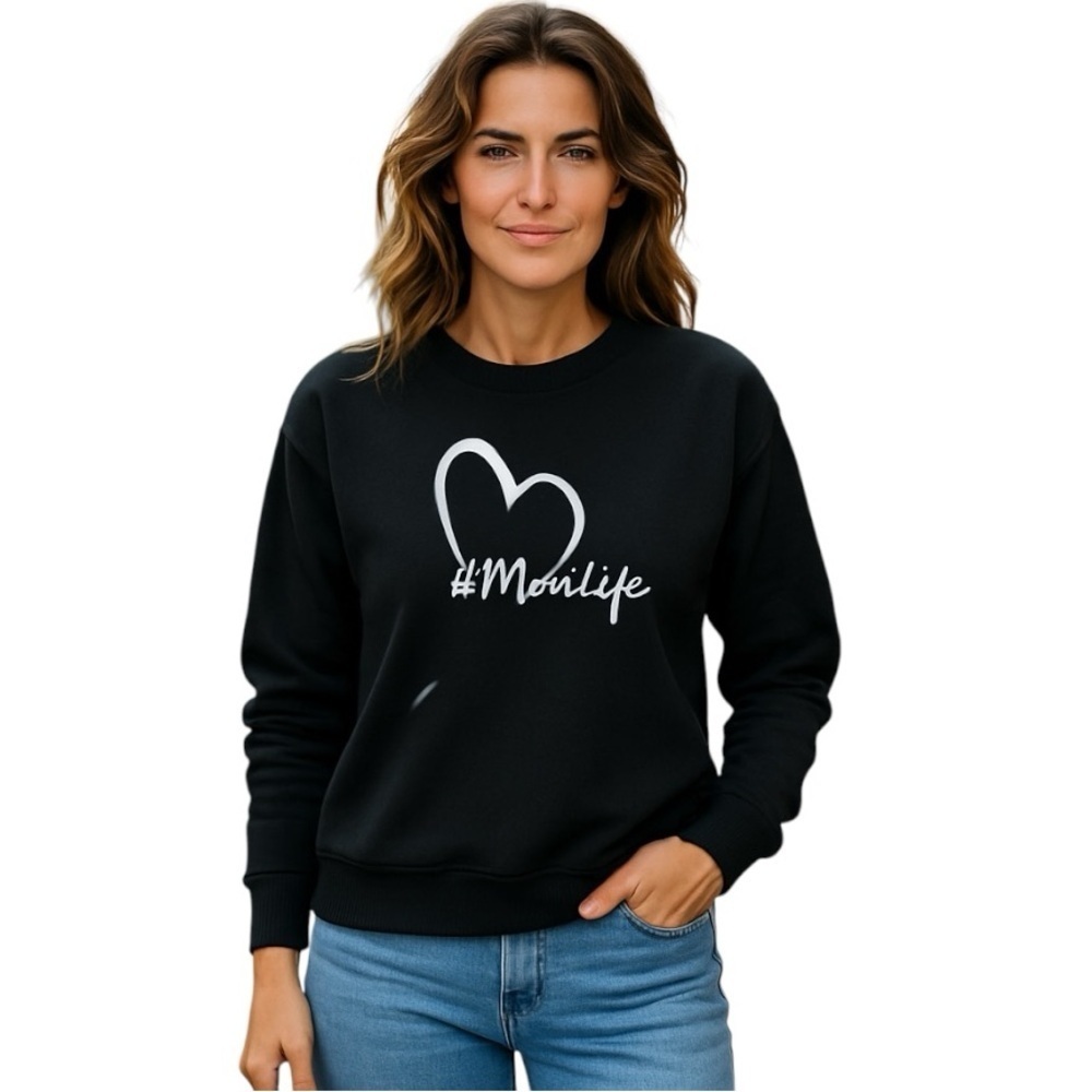 Mom Life Black Ling Sleeves Sweater In XXL CREWNECK